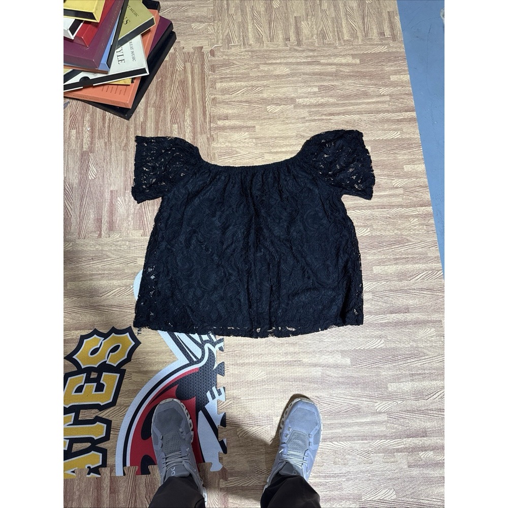 Maurice's Black Lace Paisley short sleeve‎ top size XL